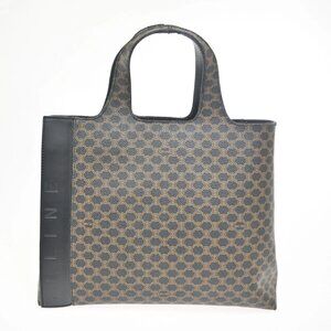 CELINE Logo Macadam Pattern Hand Bag PVC Leather Brown Black GHW Italy 86ZA116